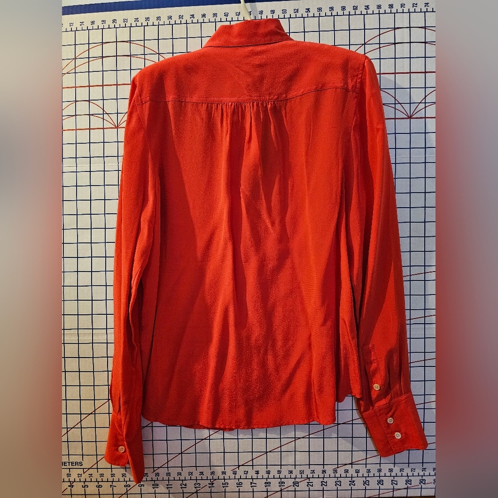 Vibrant Red Orange Button-Up J. Crew Silk Shirt - Picture 3 of 6